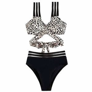 Bikini  Swimsuit. 👙 High  Waisted  Contrast  Mesh  Leopard  Random. Size S